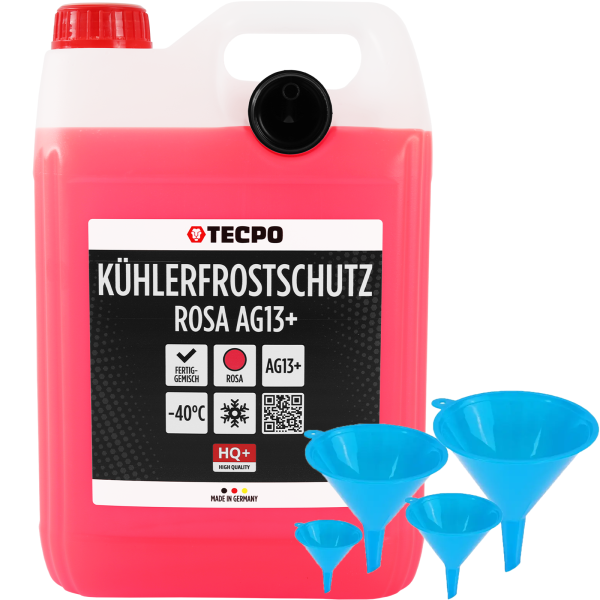 Kühlerfrostschutz Kühlmittel AG13+ rosa (-40 C°) Antifreeze 5L + Trichter-Set