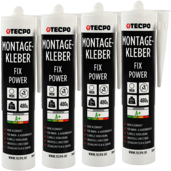 4x TECPO Universal Montagekleber Ultra FIX Power Baukleber 480g Weiß