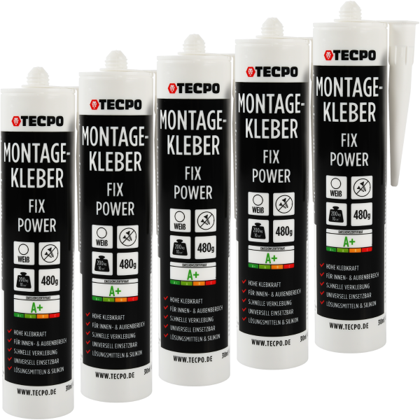5x TECPO Universal Montagekleber Ultra FIX Power Baukleber 480g Weiß