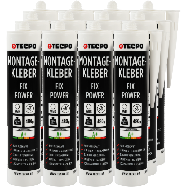 12x TECPO Universal Montagekleber Ultra FIX Power Baukleber 480g Weiß