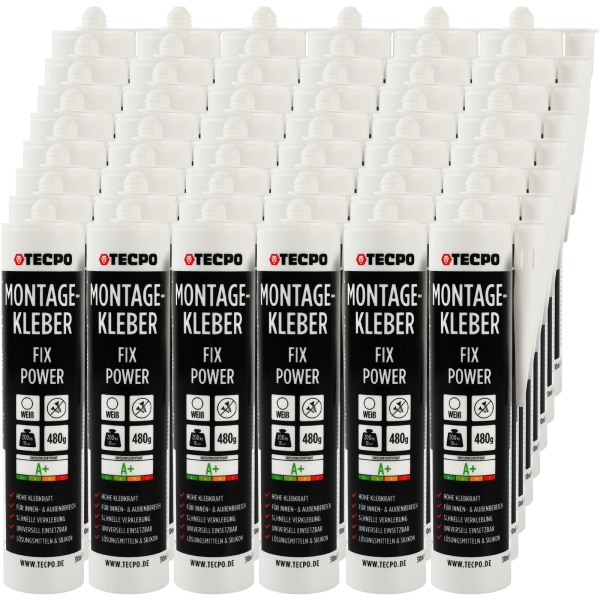 48x TECPO Universal Montagekleber Ultra FIX Power Baukleber 480g Weiß