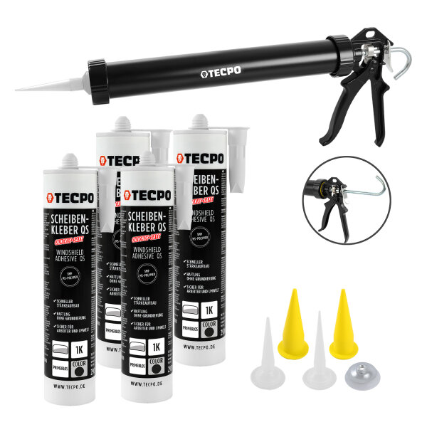 TECPO Scheibenkleber MS-Polymer 4x 290 ml + Einhand Fettpresse 380 mm