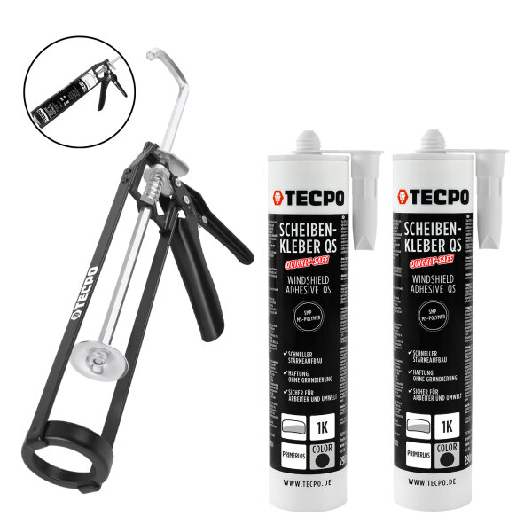 TECPO Scheibenkleber MS-Polymer 2x 290 ml + Skelett Kartuschenpresse