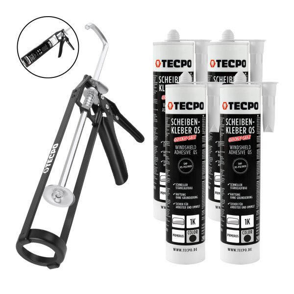 TECPO Scheibenkleber MS-Polymer 4x 290 ml + Skelett Kartuschenpresse