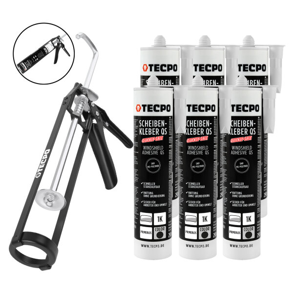 TECPO Scheibenkleber MS-Polymer 6x 290 ml + Skelett Kartuschenpresse
