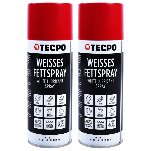 TECPO Weisses Fettspray Sprühfett White Grease 2x 400 ml Hochleistungs-Schmierfett mit starker Kriechwirkung und Korrosionsschutz