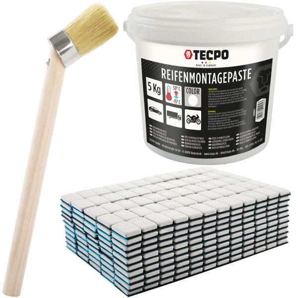 TECPO Reifenmontagepaste weiß 5 kg + Pinsel + 600x Klebegewichte