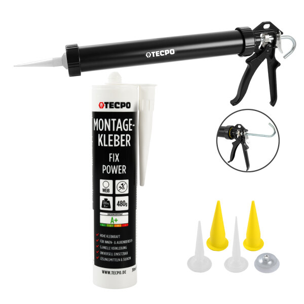 TECPO Montagekleber Fix Power, 480g Universal Baukleber Kartuschen Kraftkleber + Alu Kartuschenpresse