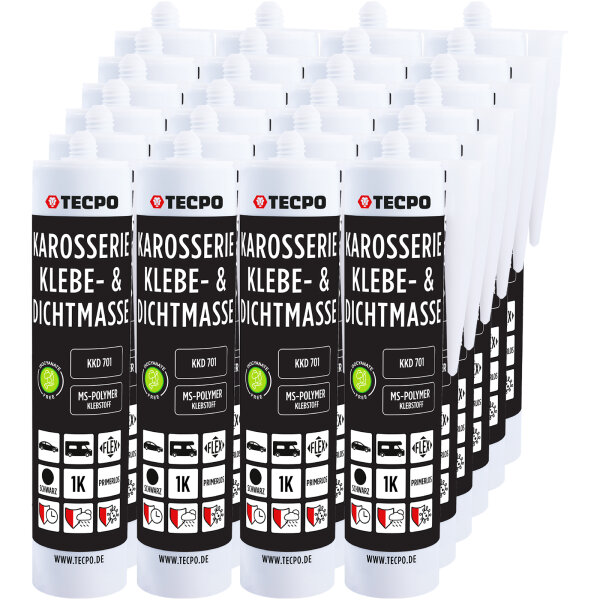 24x TECPO Karosserie Klebe & Dichtmasse KKD 701 Schwarz, 414g MS-Polymer 1K-Dichtstoff