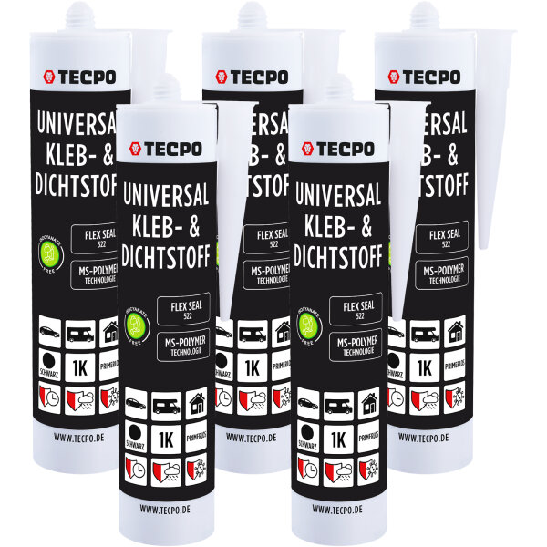 5x TECPO Universal Klebe- und Dichtstoff FLEX SEAL 522 SCHWARZ 1K MS-Polymer UV-stabil und witterungsbeständig