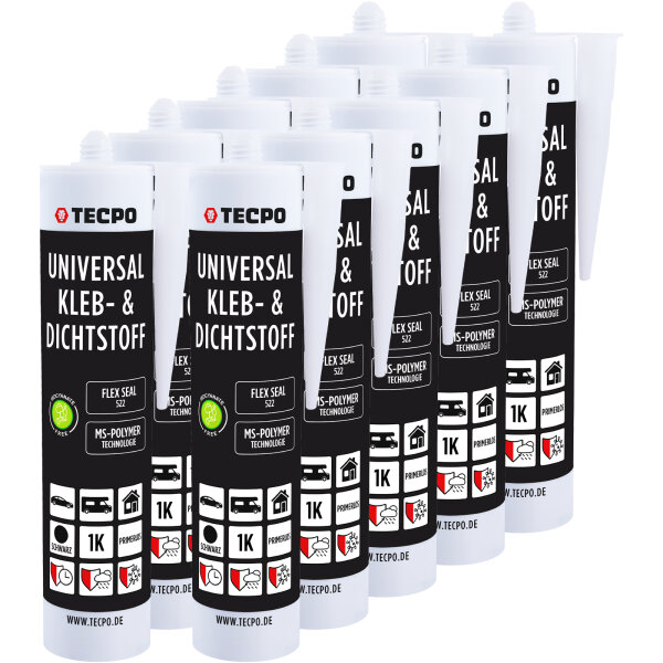10x TECPO Universal Klebe- und Dichtstoff FLEX SEAL 522 SCHWARZ 1K MS-Polymer UV-stabil und witterungsbeständig