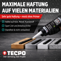 10x TECPO Universal Klebe- und Dichtstoff FLEX SEAL 522 SCHWARZ 1K MS-Polymer UV-stabil und witterungsbeständig