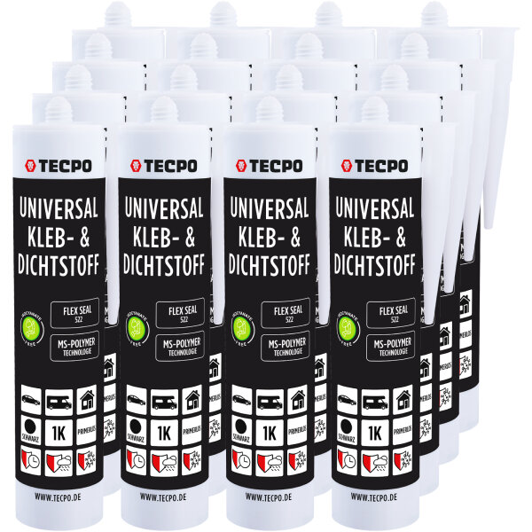 12x TECPO Universal Klebe- und Dichtstoff FLEX SEAL 522 SCHWARZ 1K MS-Polymer UV-stabil und witterungsbeständig