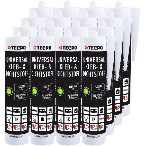 12x TECPO KLEBE UND DICHTSTOFF UNIVERSAL FLEX SEAL 522 WEIß 1K MS POLYMER 480g