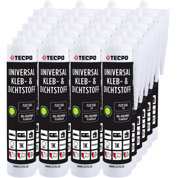 24x TECPO KLEBE UND DICHTSTOFF UNIVERSAL FLEX SEAL 522 WEIß 1K MS POLYMER 480g