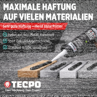 4x TECPO Universal Klebe- und Dichtstoff FLEX SEAL 522 SCHWARZ 1K MS-Polymer UV-stabil und witterungsbeständig + Alu-Kartuschenpresse 220 mm