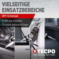 4x TECPO Universal Klebe- und Dichtstoff FLEX SEAL 522 SCHWARZ 1K MS-Polymer UV-stabil und witterungsbeständig + Alu-Kartuschenpresse 220 mm