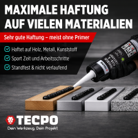 5x TECPO Universal Klebe- und Dichtstoff FLEX SEAL 522 SCHWARZ 1K MS-Polymer UV-stabil und witterungsbeständig + Alu-Kartuschenpresse 220 mm