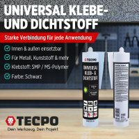 6x TECPO Universal Klebe- und Dichtstoff FLEX SEAL 522 SCHWARZ 1K MS-Polymer UV-stabil und witterungsbeständig + Alu-Kartuschenpresse 220 mm