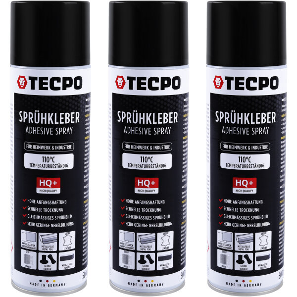 3x TECPO Sprühkleber 110°C  Wärmestand mit Hohe Anfangshaftung Spezial Kleber Industriekleber Alleskleber