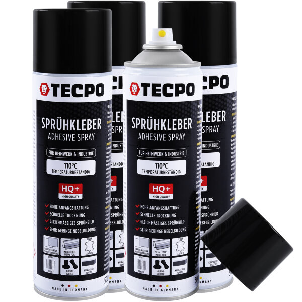4x TECPO Sprühkleber 110°C  Wärmestand mit Hohe Anfangshaftung Spezial Kleber Industriekleber Alleskleber