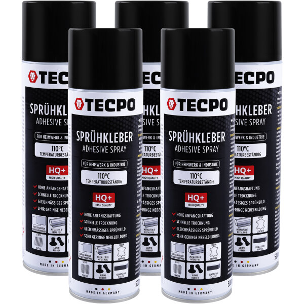 5x TECPO Sprühkleber 110°C  Wärmestand mit Hohe Anfangshaftung Spezial Kleber Industriekleber Alleskleber