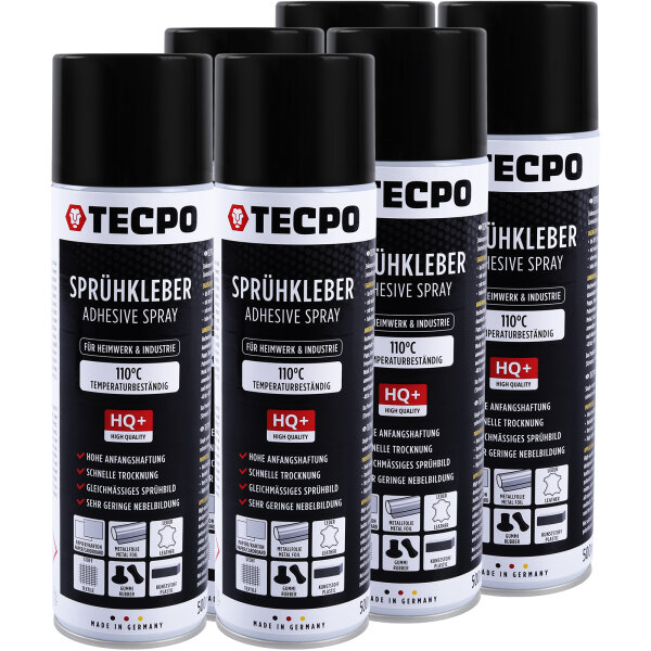 6x TECPO Sprühkleber 110°C  Wärmestand mit Hohe Anfangshaftung Spezial Kleber Industriekleber Alleskleber