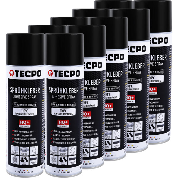 10x TECPO Sprühkleber 110°C  Wärmestand mit Hohe Anfangshaftung Spezial Kleber Industriekleber Alleskleber