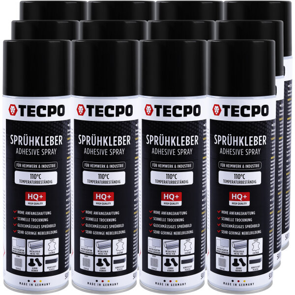 12x TECPO Sprühkleber 110°C  Wärmestand mit Hohe Anfangshaftung Spezial Kleber Industriekleber Alleskleber
