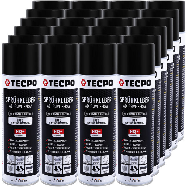 24x TECPO Sprühkleber 110°C  Wärmestand mit Hohe Anfangshaftung Spezial Kleber Industriekleber Alleskleber