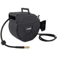 TECPO Automatik-Druckluftschlauch-Aufroller 20+2 m Hybrid-Schlauch mit Stoppfunktion + Automatik Kabelaufroller 10 m Stromkabel