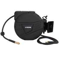 TECPO Automatik-Druckluftschlauch-Aufroller 20+2 m Hybrid-Schlauch mit Stoppfunktion + Automatik Kabelaufroller 10 m Stromkabel