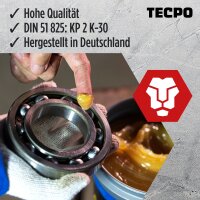 12x TECPO Universal Mehrzweckfett EP2, 500g + Zweihand-Kartuschen Fettpresse 2in1 PROFI-Ausführung 500g für Schraubkartuschen / Fett Mehrzweckfett
