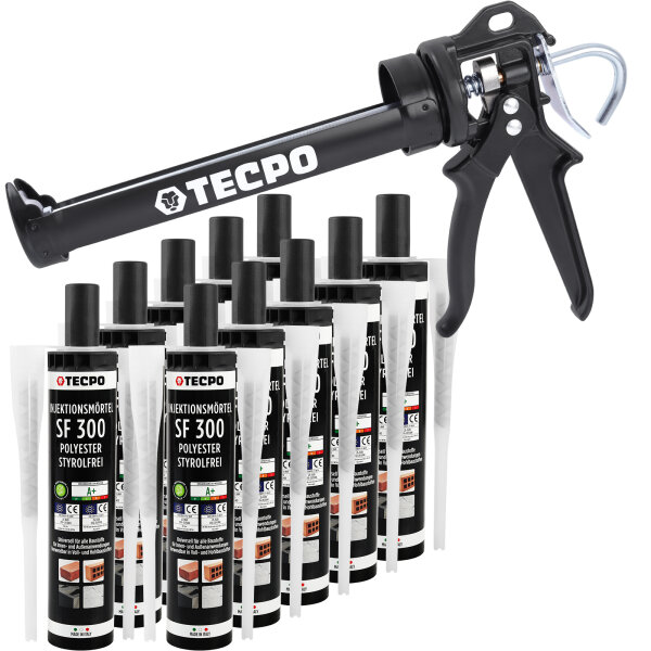 10x TECPO Injektionsmörtel SF 300 Verbundmörtel Montagemörtel 300 ml + Kartuschenpresse 25:1 für Kartuschen 150–310 ml