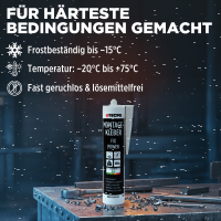 6x TECPO Universal Montagekleber Ultra FIX Power Baukleber 480g Weiß + Kartuschenpresse Kartuschenpistole 25:1