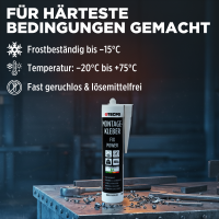 8x TECPO Universal Montagekleber Ultra FIX Power Baukleber 480g Weiß + Kartuschenpresse Kartuschenpistole 25:1