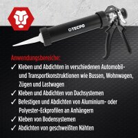 10x TECPO KKD 801 Karosserie Klebe- und Dichtmasse, 370g + Kartuschenpresse Kartuschenpistole 25:1 für Kartuschen 150–310 ml (bis 220 mm Länge)