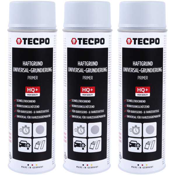 3x TECPO Haftgrund Grundierung grau Lackspray Sprühdose Primer, 500 ml