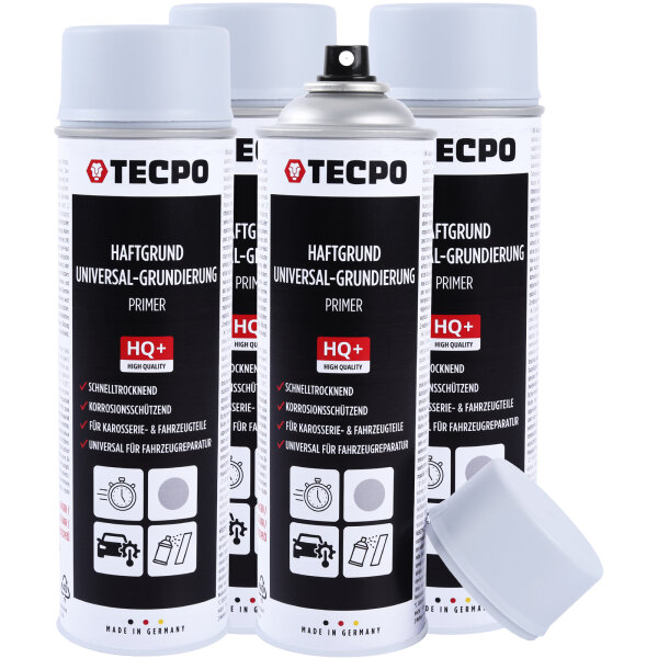 4x TECPO Haftgrund Grundierung grau Lackspray Sprühdose Primer, 500 ml