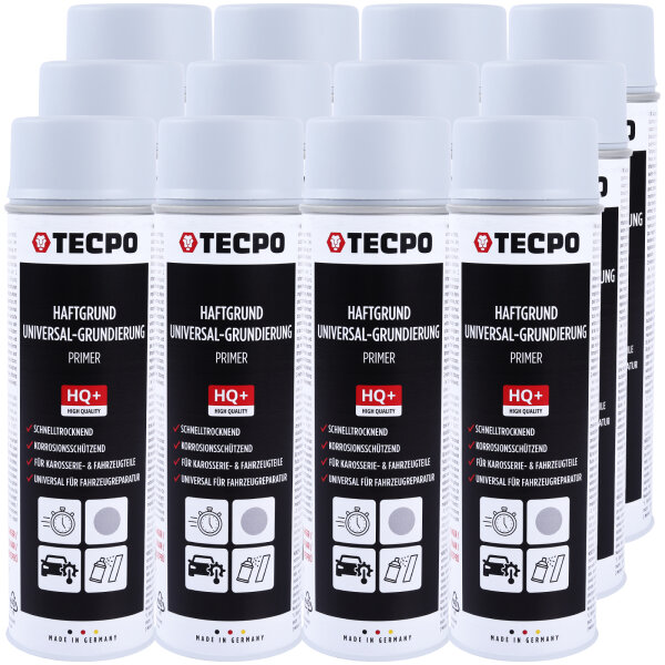 12x TECPO Haftgrund Grundierung grau Lackspray Sprühdose Primer, 500 ml