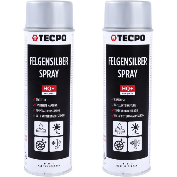 2x TECPO Felgensilber-Spray Felgenlack Lackspray, 500 ml