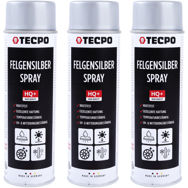 3x TECPO Felgensilber-Spray Felgenlack Lackspray, 500 ml