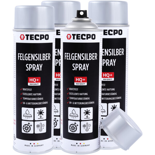 4x TECPO Felgensilber-Spray Felgenlack Lackspray, 500 ml