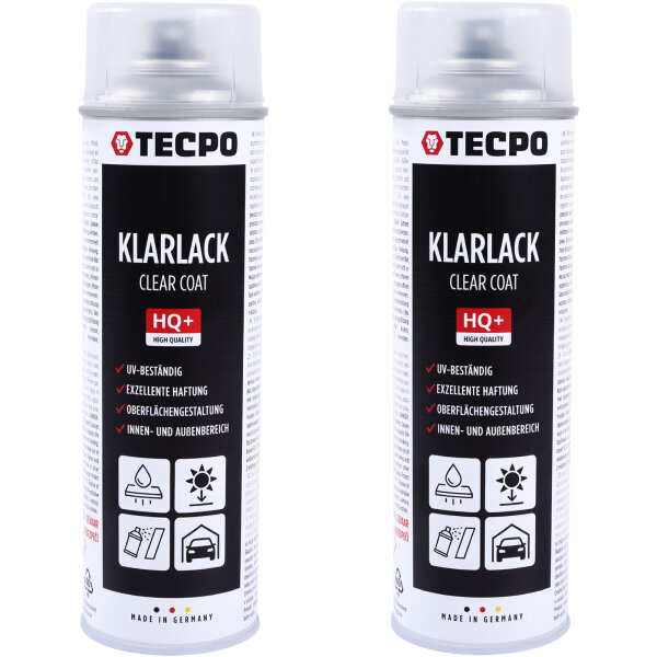 2x TECPO Klarlack Autolack glänzend Sprühlack, 500 ml