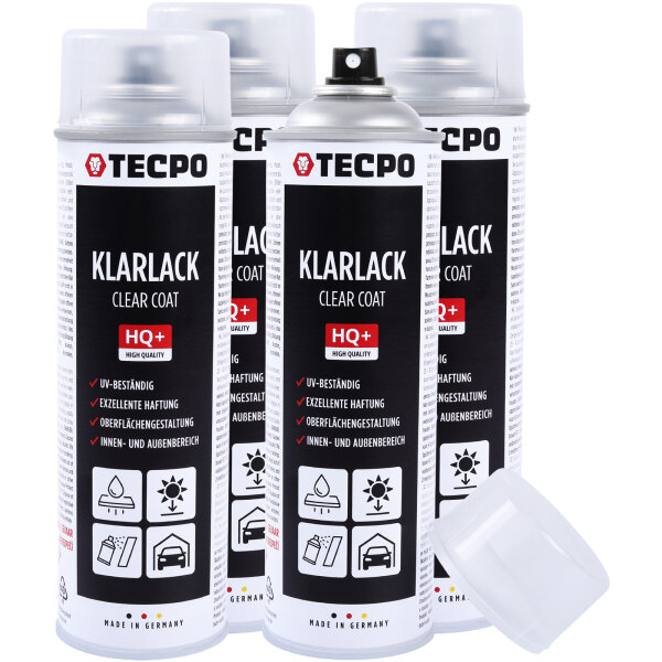 4x TECPO Klarlack Autolack glänzend Sprühlack, 500 ml