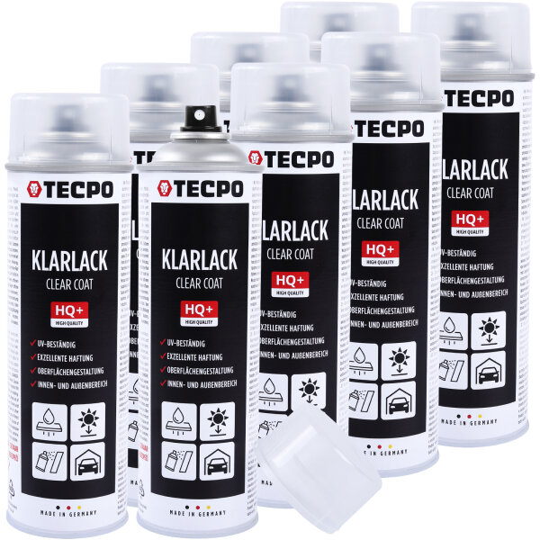 8x TECPO Klarlack Autolack glänzend Sprühlack, 500 ml