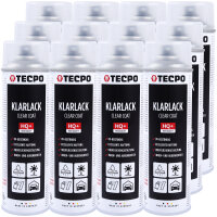 12x TECPO Klarlack Autolack glänzend Sprühlack, 500 ml