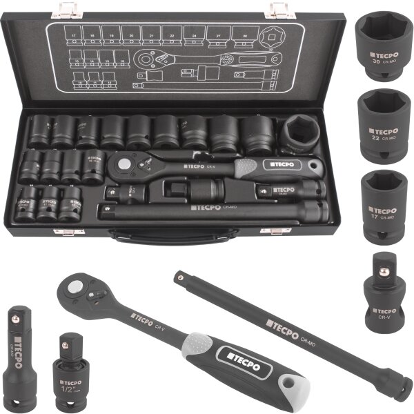 TECPO Kraft-Steckschlüssel Satz 1/2",  22-tlg.