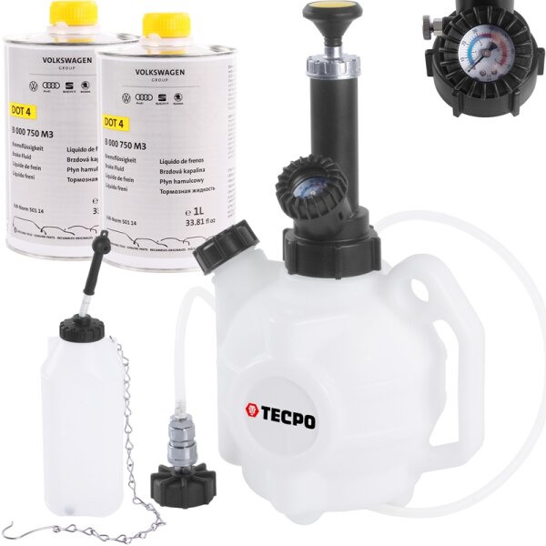 300120 TECPO Bremsenentlüftungsgerät + DOT4, 2x1 L