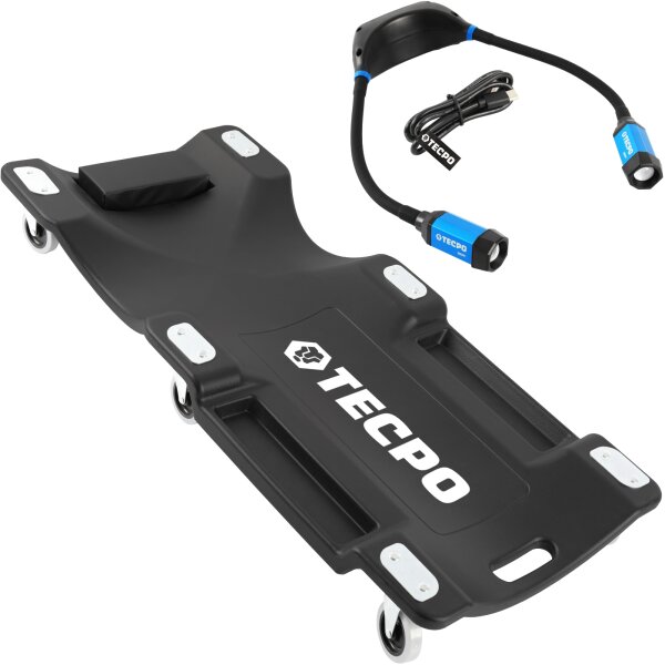 TECPO KFZ Werkstattrollbrett Rollliege 360° drehbar + LED Umhängelampe